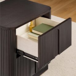 Teamson Home Potomac 20'' W Modern Storage 2-Drawer Push to Open Nightstand with Solid Wood Frame, Bedside Table Bedroom Furniture with Reeding Pattern in Scandinavian Style, Espresso