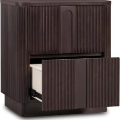 Teamson Home Potomac 20'' W Modern Storage 2-Drawer Push to Open Nightstand with Solid Wood Frame, Bedside Table Bedroom Furniture with Reeding Pattern in Scandinavian Style, Espresso
