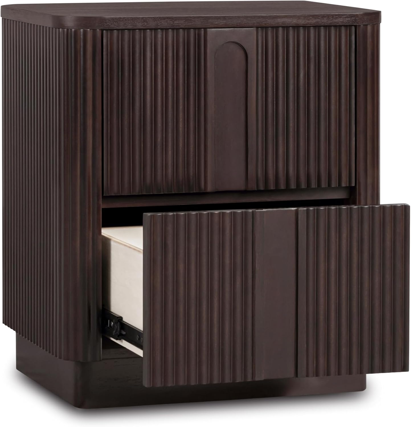 Teamson Home Potomac 20'' W Modern Storage 2-Drawer Push to Open Nightstand with Solid Wood Frame, Bedside Table Bedroom Furniture with Reeding Pattern in Scandinavian Style, Espresso