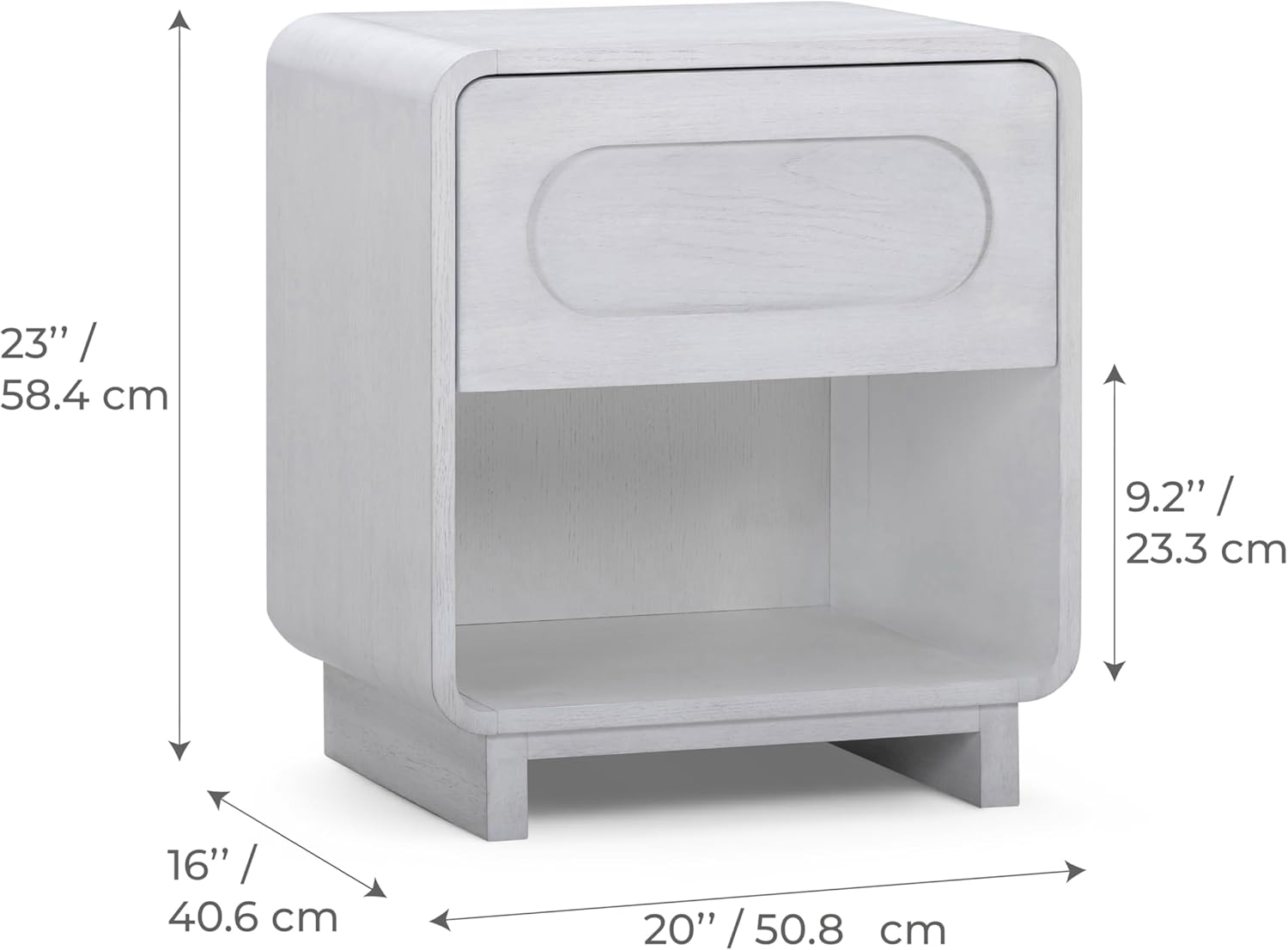Teamson Home Tenley 20" Wide Nightstand with 1-Drawer and Open Shelf, Modern Bedside Table for Bedroom or Guest Room, Mid Century Design and Rounded Corners, White