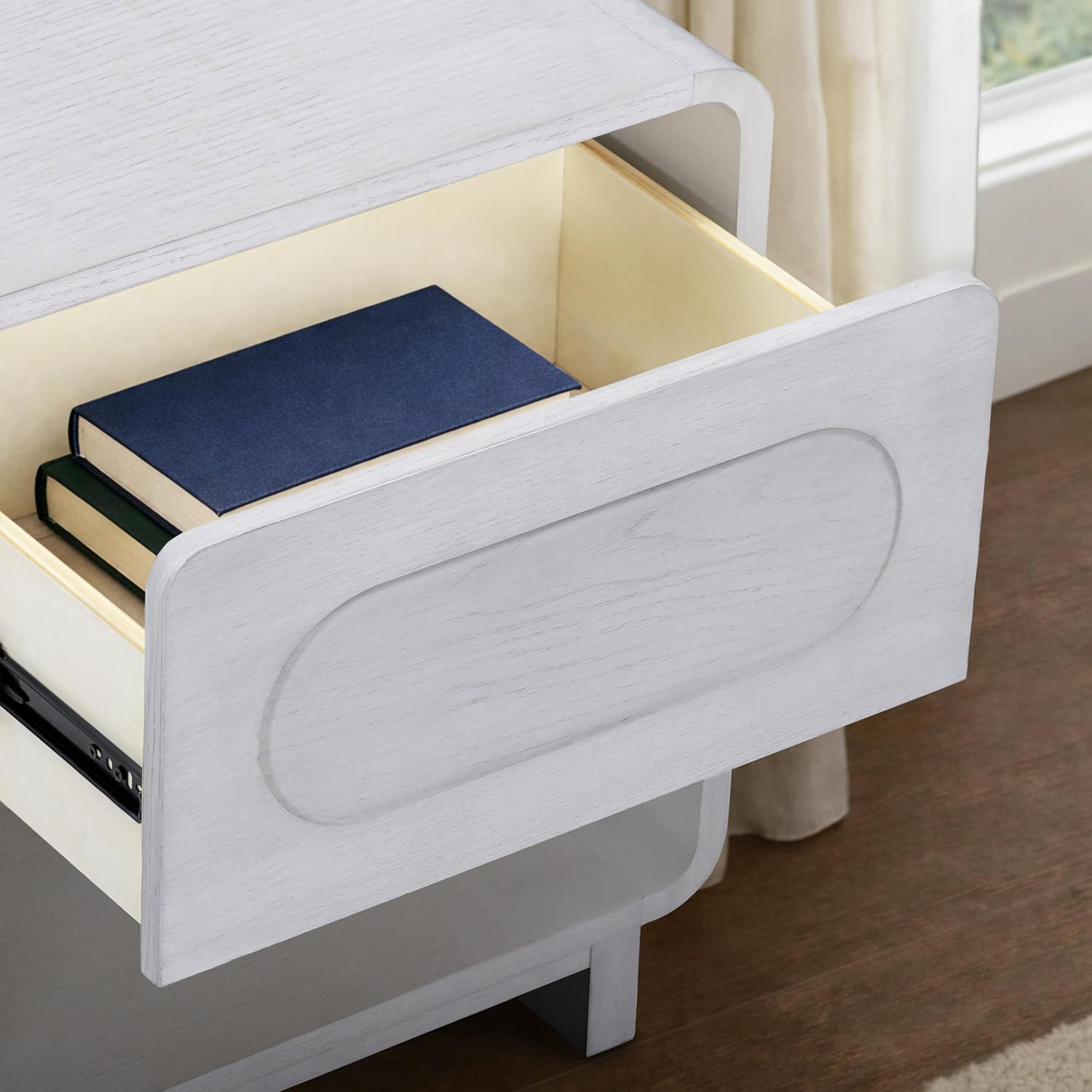 Teamson Home Tenley 20" Wide Nightstand with 1-Drawer and Open Shelf, Modern Bedside Table for Bedroom or Guest Room, Mid Century Design and Rounded Corners, White