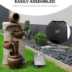 Teamson Home 28 in. Cascading Bowls and Stacked Stones LED Outdoor Water Fountain for Outdoor Living Spaces to Create a Calming Oasis in Gardens and Landscaping, on Patios, Balconies, Lawns, Brown