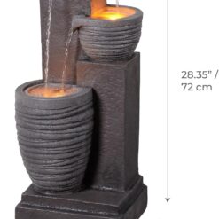 Teamson Home Horizontal Ribbed Pattern Outdoor Water Fountain–Warm Glow Lighting with Adjustable Flow & Electric Pump, Warm Gray