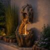 Teamson Home Forest-Inspired Cascade Water Fountain Outdoor Garden–LED Light with Built-in Electric Pump & Simple Setup, Gray