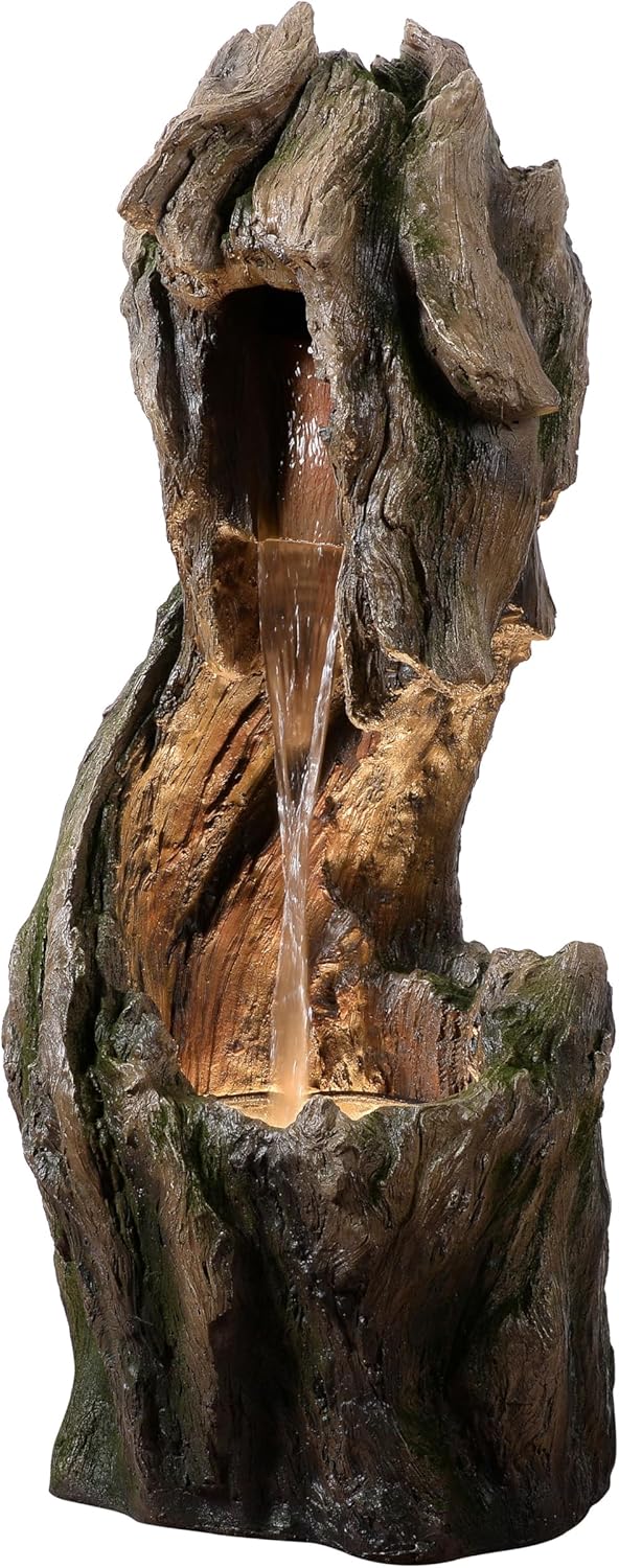 Teamson Home Forest-Inspired Cascade Water Fountain Outdoor Garden–LED Light with Built-in Electric Pump & Simple Setup, Gray