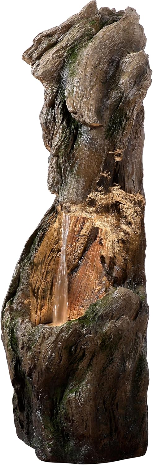 Teamson Home Forest-Inspired Cascade Water Fountain Outdoor Garden–LED Light with Built-in Electric Pump & Simple Setup, Gray