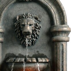 Teamson Home 32.1 in. Wall-Mounted Lion Head Stone LED Outdoor Water Fountain for Gardens, Landscaping, Patios, Balconies, Lawns to Create a Calming Oasis in Outdoor Living Spaces, Antique Bronze
