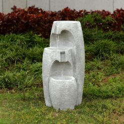 Teamson Home 3-Tier Cascading Urn Outdoor Water Fountain–Warm Glow Lighting with Adjustable Flow & Electric Pump, Gray