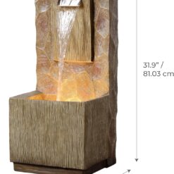 Teamson Home Spa Waterfall Outdoor Water Fountain–LED Light with Adjustable Flow & Electric Pump, Brown