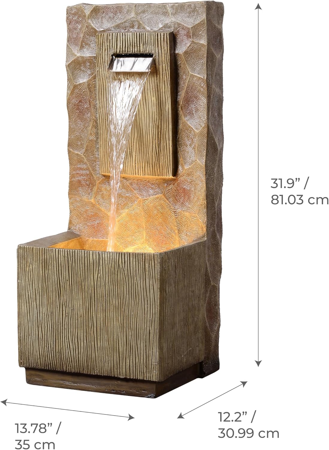 Teamson Home Spa Waterfall Outdoor Water Fountain–LED Light with Adjustable Flow & Electric Pump, Brown