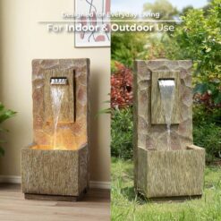 Teamson Home Spa Waterfall Outdoor Water Fountain–LED Light with Adjustable Flow & Electric Pump, Brown