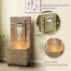 Teamson Home Spa Waterfall Outdoor Water Fountain–LED Light with Adjustable Flow & Electric Pump, Brown