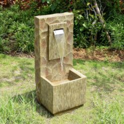 Teamson Home Spa Waterfall Outdoor Water Fountain–LED Light with Adjustable Flow & Electric Pump, Brown
