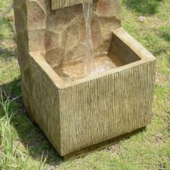 Teamson Home Spa Waterfall Outdoor Water Fountain–LED Light with Adjustable Flow & Electric Pump, Brown