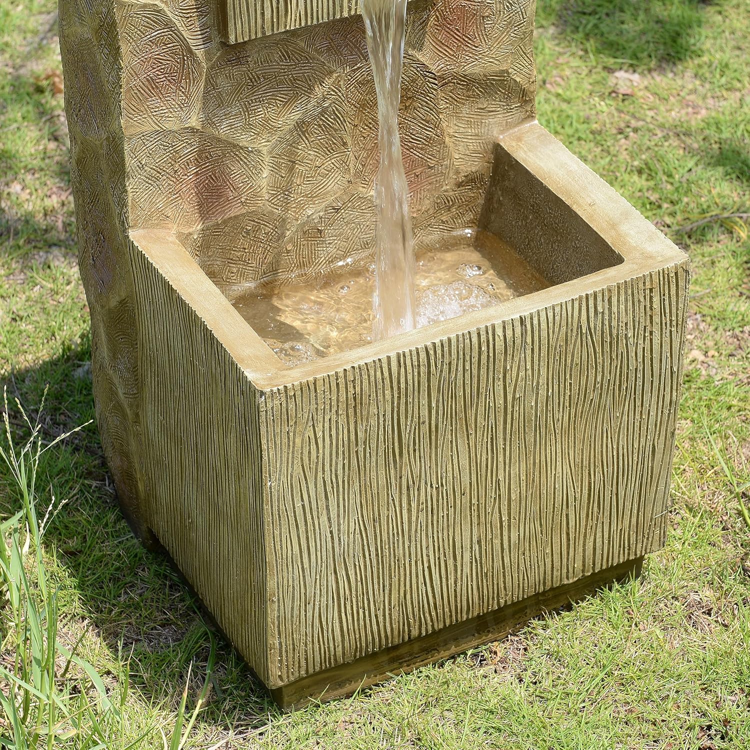 Teamson Home Spa Waterfall Outdoor Water Fountain–LED Light with Adjustable Flow & Electric Pump, Brown