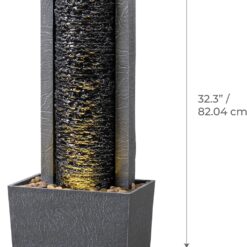 Teamson Home Framed Layered Rock Design Outdoor Water Fountain–Warm Glow Lighting with Steady Flow & Electric Pump, Dark Gray