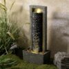 Teamson Home Framed Layered Rock Design Outdoor Water Fountain–Warm Glow Lighting with Steady Flow & Electric Pump, Dark Gray