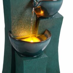 Teamson Home 28.54 in. 3-Tier Cascading Outdoor Water Fountain with LED Lights for Gardens, Landscaping, Patios, Balconies, Lawns, Green