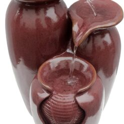Teamson Home Jar 3 Tiered Floor Waterfall Fountain with Pump for Outdoor Patio Garden Backyard Decking, 20 Inch Height, Brown