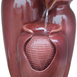 Teamson Home Jar 3 Tiered Floor Waterfall Fountain with Pump for Outdoor Patio Garden Backyard Decking, 20 Inch Height, Brown