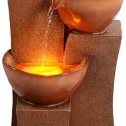 Teamson Home 28.54 in. 3-Tier Cascading Outdoor Water Fountain with LED Lights for Gardens, Landscaping, Patios, Balconies, Lawns, Brown