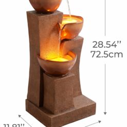 Teamson Home 28.54 in. 3-Tier Cascading Outdoor Water Fountain with LED Lights for Gardens, Landscaping, Patios, Balconies, Lawns, Brown