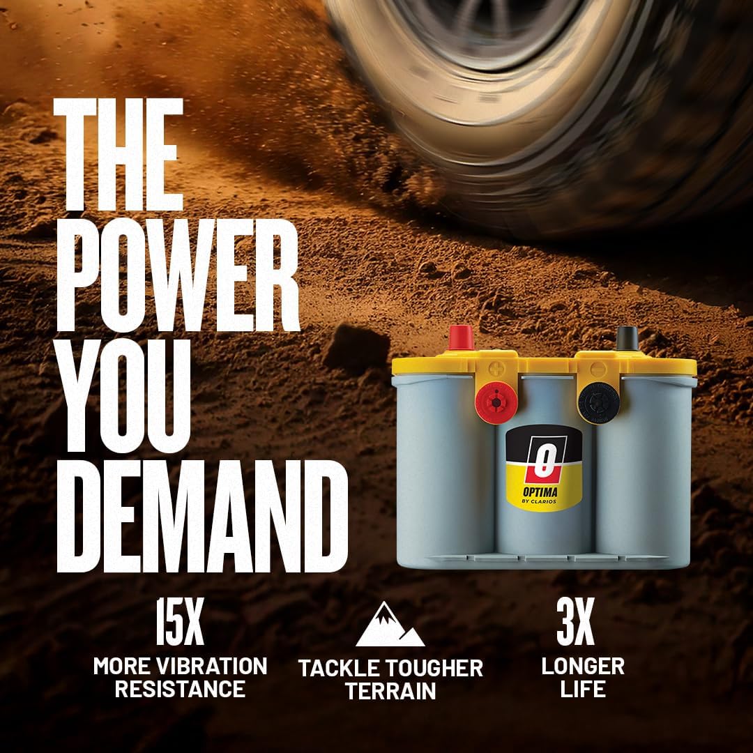OPTIMA Batteries High Performance D75/25 YELLOWTOP Dual Purpose Sealed AGM Car, Truck and SUV Battery, 620 CCA, Dual Terminal, Maintenance Free, Versatile Mounting