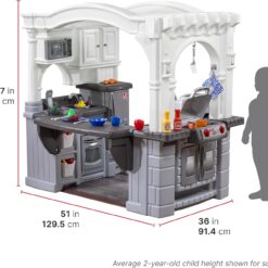 Step2 Grand Walk-in Kitchen & Grill Kids Playset, Indoor/Outdoor Kitchenette, Interactive Play with Lights and Sounds, Durable Plastic, 103 Piece Toy Accessories, Toddlers 2+ Years Old, Gray/White
