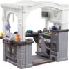 Step2 Grand Walk-in Kitchen & Grill Kids Playset, Indoor/Outdoor Kitchenette, Interactive Play with Lights and Sounds, Durable Plastic, 103 Piece Toy Accessories, Toddlers 2+ Years Old, Gray/White