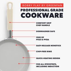 GreenPan x Bobby Flay 13 Piece Nonstick Cookware Pots and Pans Set, PFAS-Free Diamond Ceramic, Induction Suitable, Easy Clean Dishwasher & Oven Safe, Stay-Cool Silicone Handles, Glass Lids, Cream