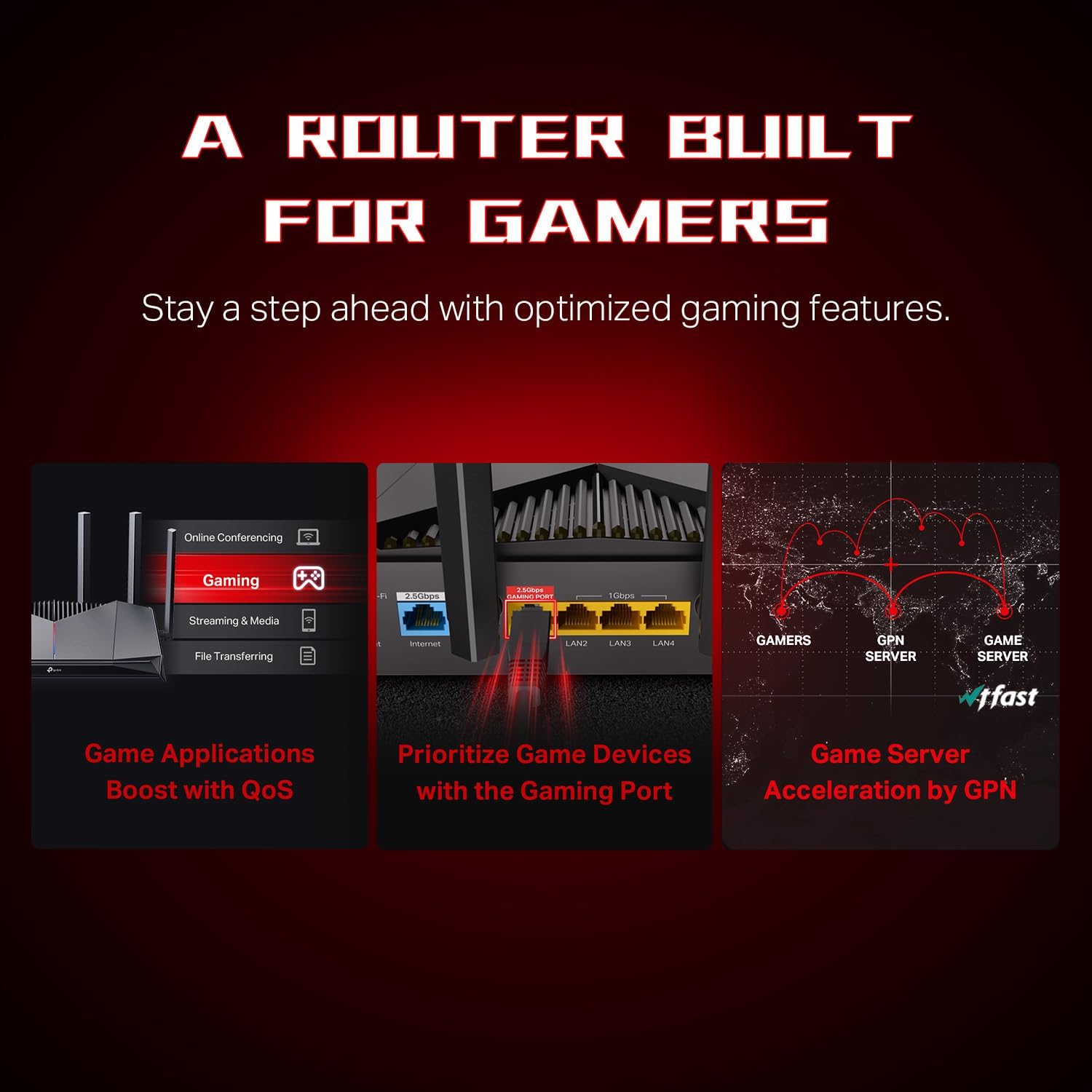 TP-Link Dual-Band BE6500 WiFi 7 Gaming Router Archer GE400 | 6-Stream 6.5 Gbps | 2 x 2.5G + 3 x 1G