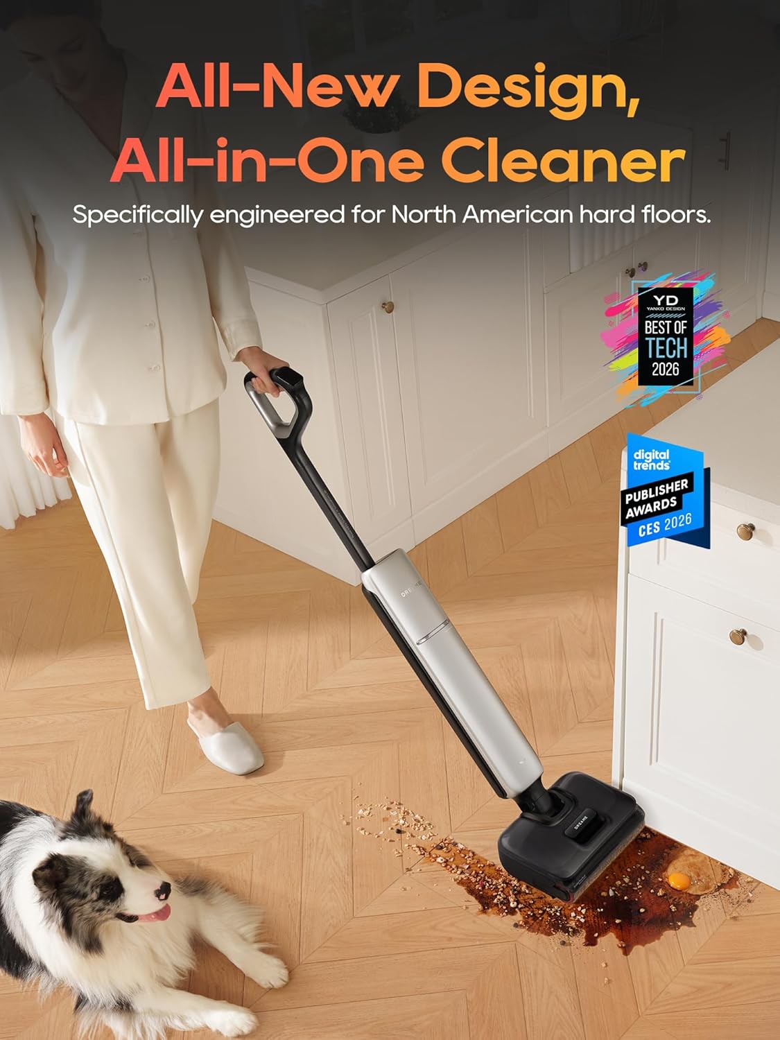 DREAME Aero Pro Wet Dry Vacuum Mop, Ultra-Slim with Hot Self-Cleaning/Self-Drying, 0 Hair Tangle Great