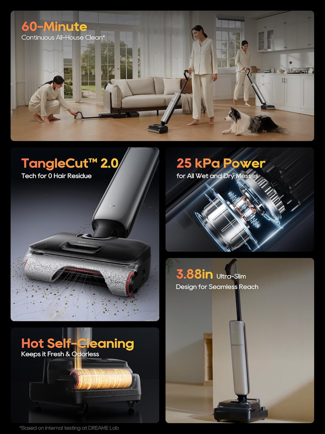 DREAME Aero Pro Wet Dry Vacuum Mop, Ultra-Slim with Hot Self-Cleaning/Self-Drying, 0 Hair Tangle Great