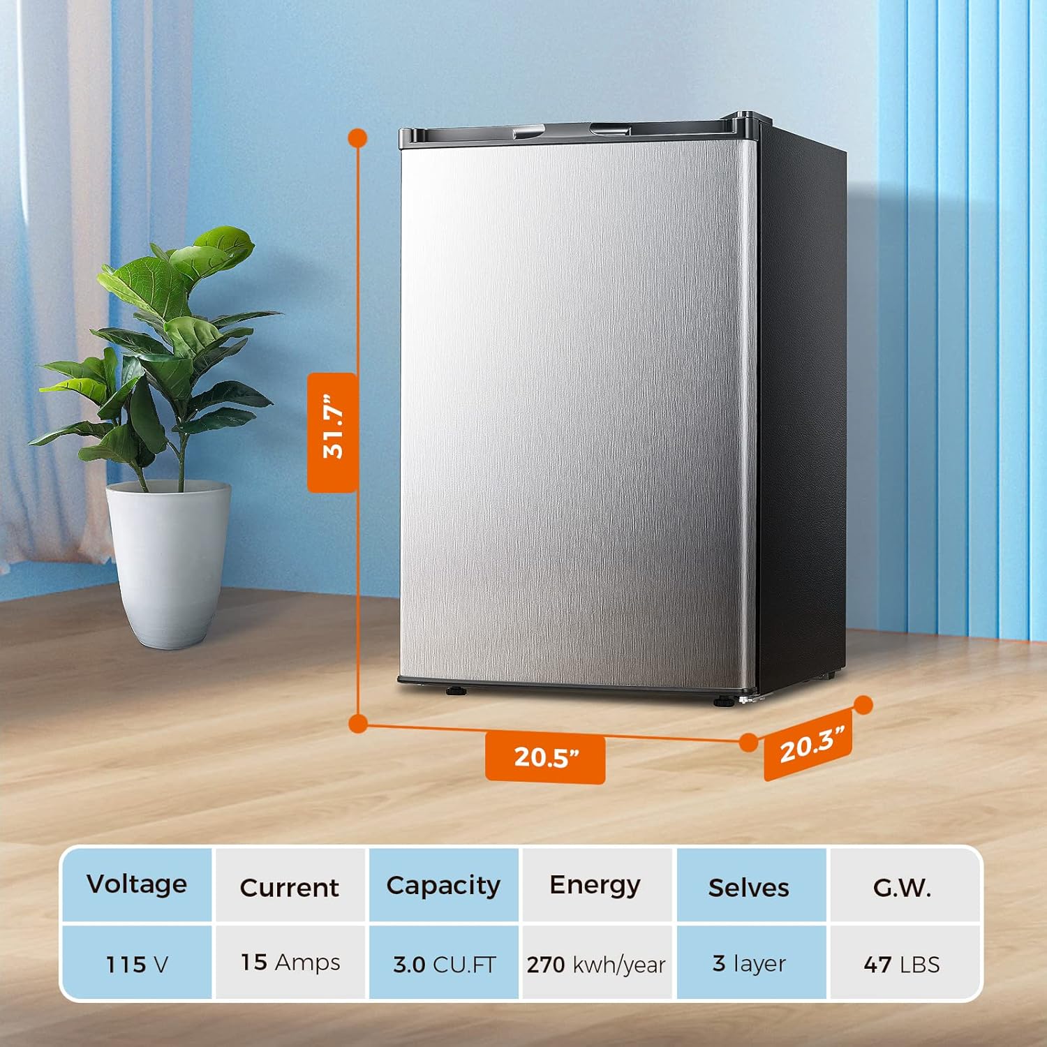 Kismile Small Freezer Upright, 3.0 Cu.ft Mini Freezer (Stainless Steel)