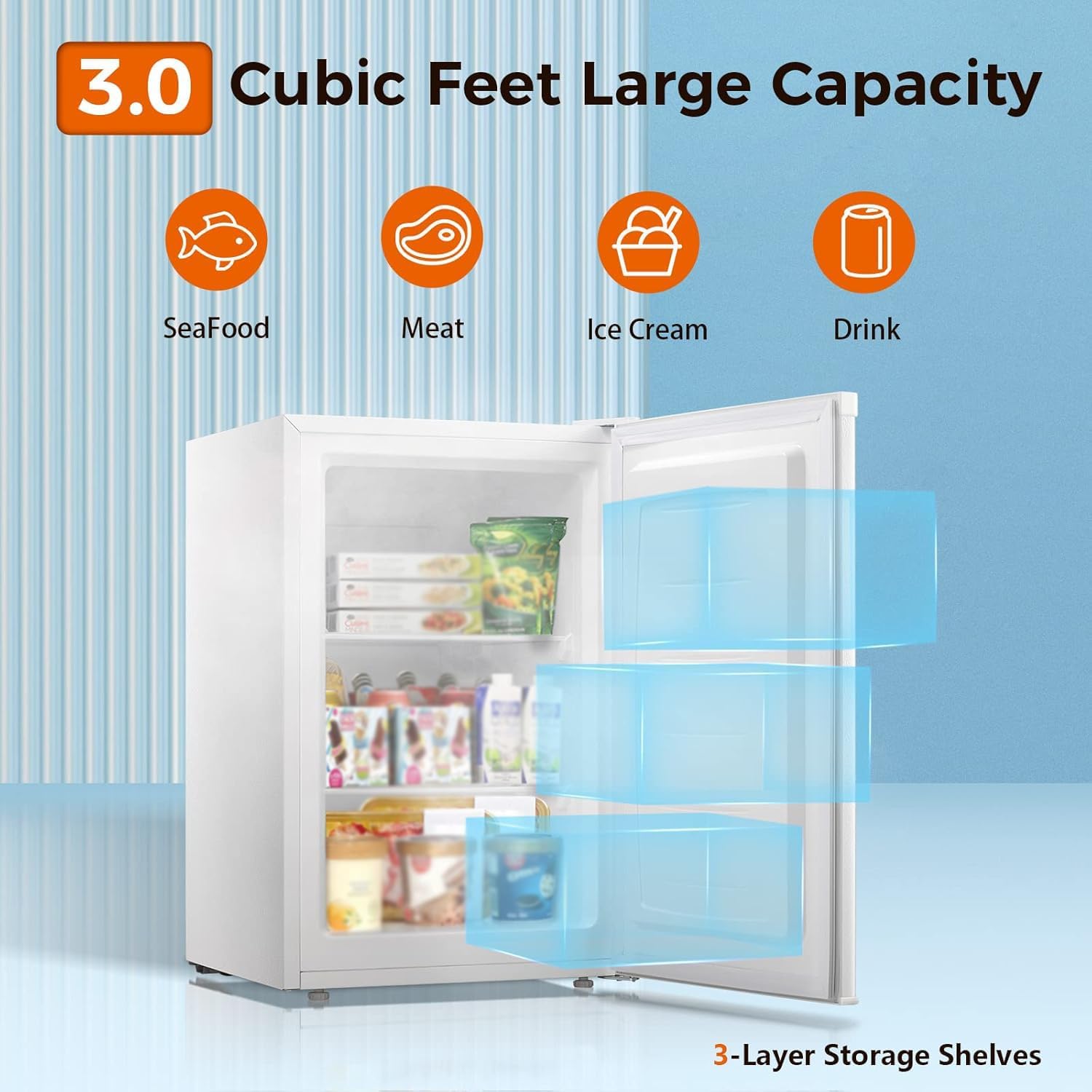Kismile Upright Freezer,3.0 Cu.ft Mini Freezer (White)