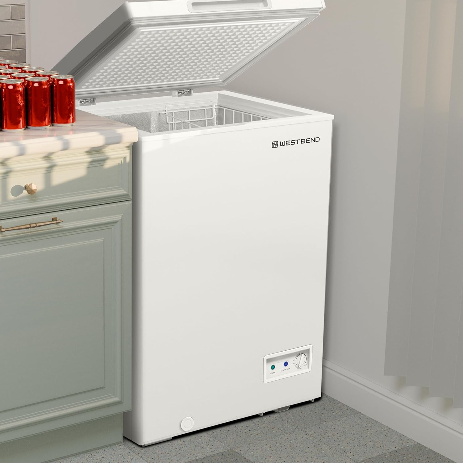 West Bend Chest Freezer with Adjustable Temperature Control, Free-Standing, 5-Cu.Ft, White
