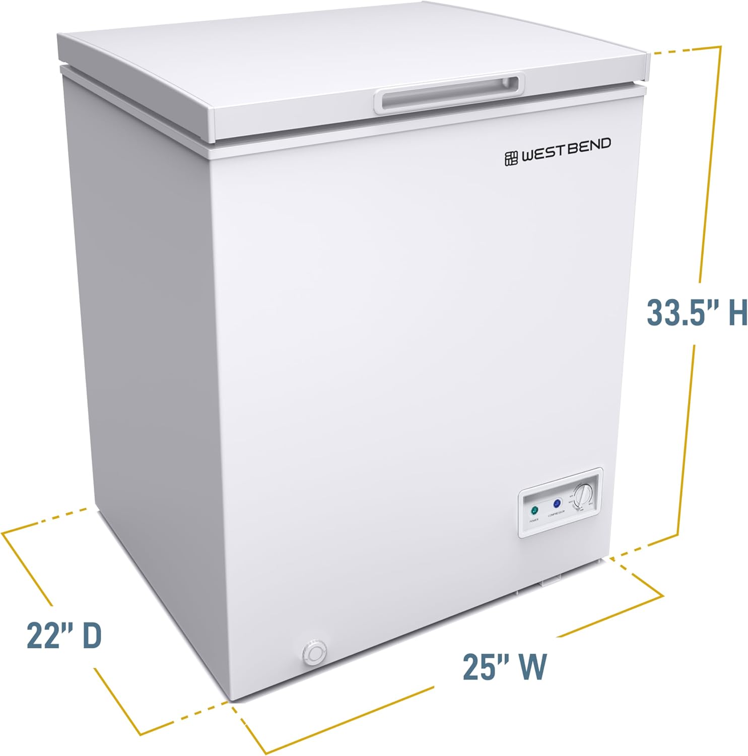 West Bend Chest Freezer with Adjustable Temperature Control, Free-Standing, 5-Cu.Ft, White