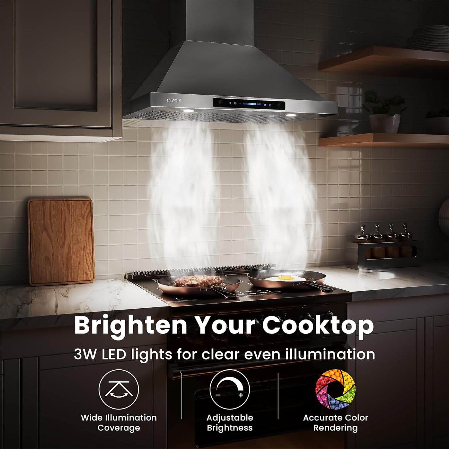 IKTCH 30-inch Wall Mount Range Hood 900 CFM Ducted/Ductless Convertible, Kitchen Chimney Vent Stainless Steel