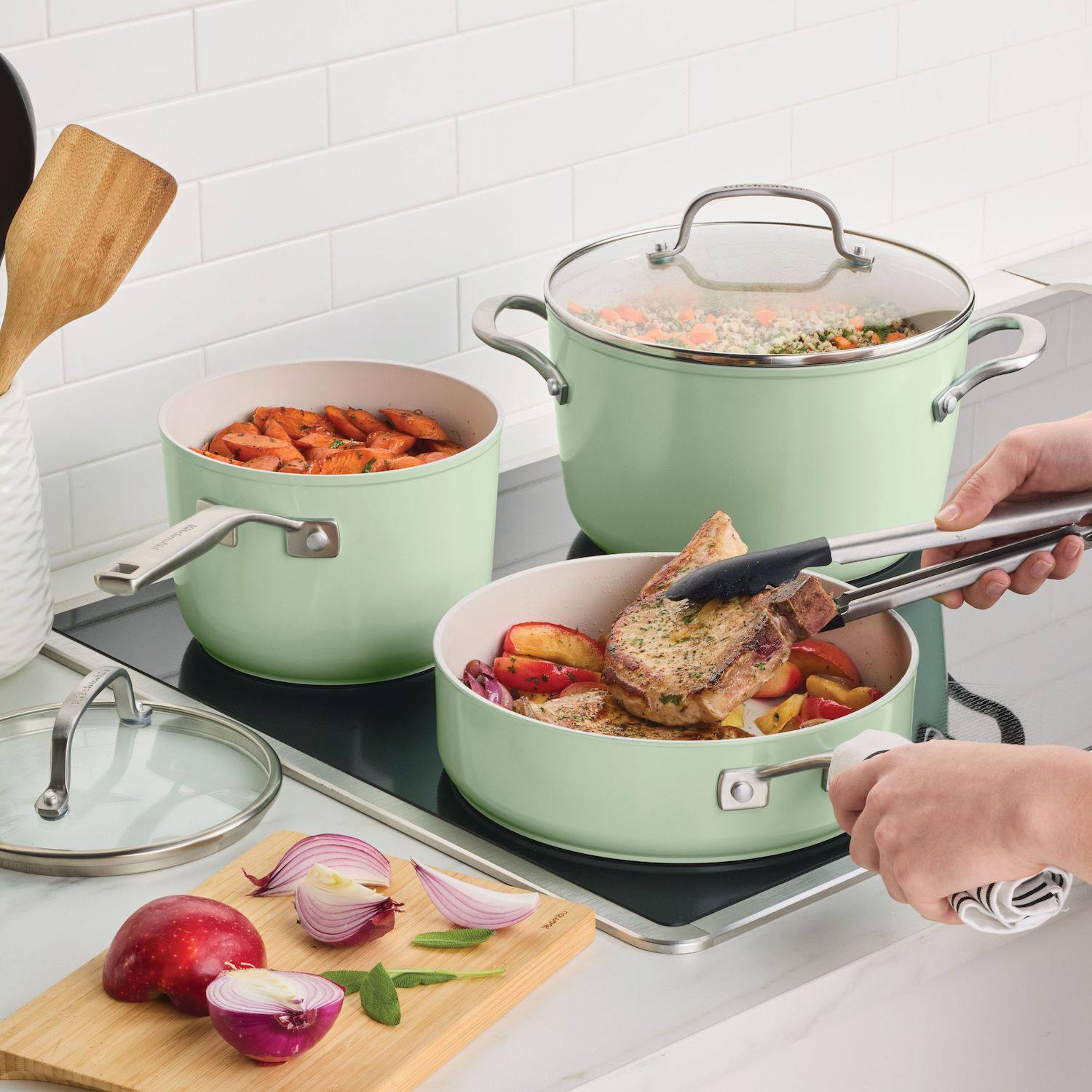 KitchenAid 10-pc. Hard-Anodized Ceramic Induction Cookware Set - Pistachio