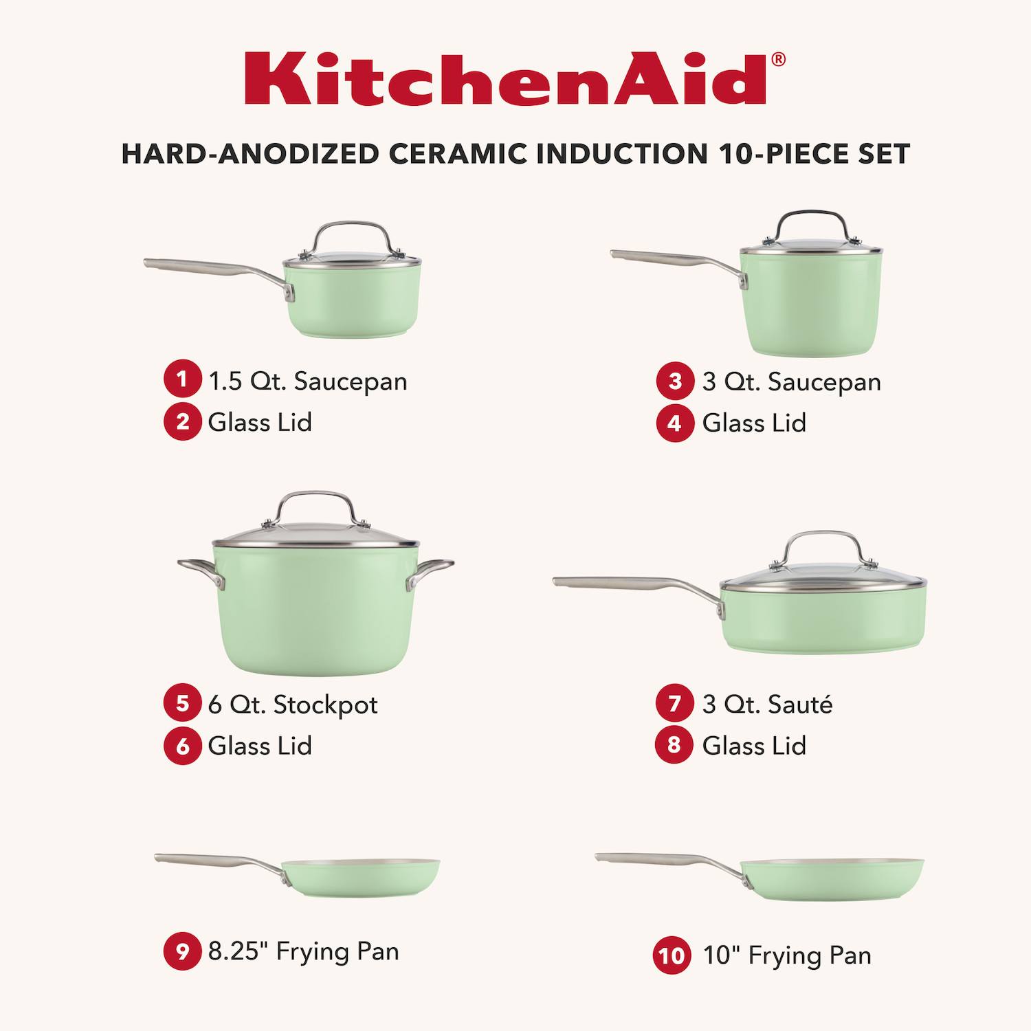 KitchenAid 10-pc. Hard-Anodized Ceramic Induction Cookware Set - Pistachio