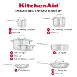 KitchenAid 3-Ply 11-pc. Stainless Steel Cookware Set