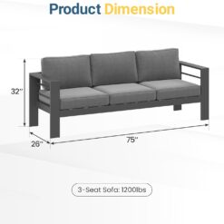 Wisteria Lane Metal Patio Furniture Sofa, All-Weather Outdoor Couch with Upgraded Cushions, Weather-Resistant Heavy Duty Modern Outdoor 3 Seats Sofa for Garden, Balcony, Deck, Backyard, Dark Grey