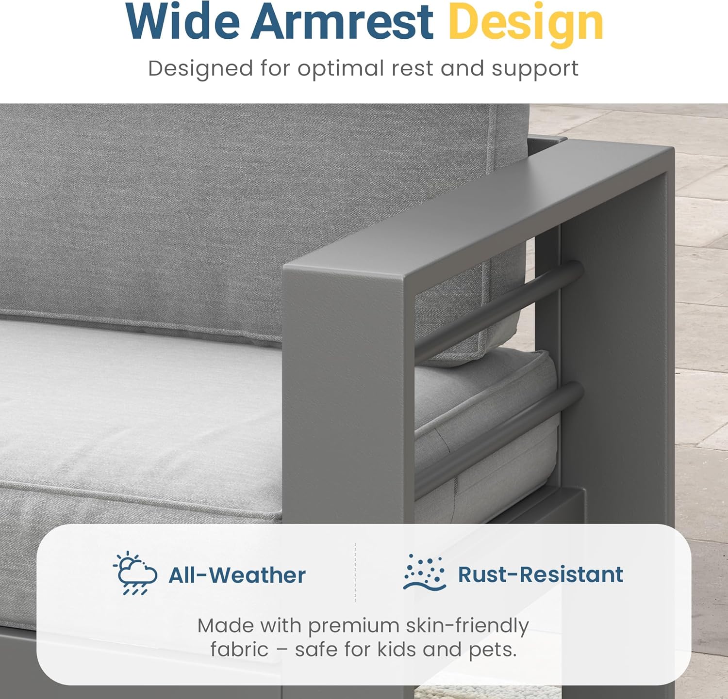 Wisteria Lane Metal Patio Furniture Sofa, All-Weather Outdoor Couch with Upgraded Cushions, Weather-Resistant Heavy Duty Modern Outdoor 3 Seats Sofa for Garden, Balcony, Deck, Backyard, Dark Grey