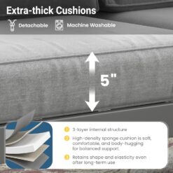 Wisteria Lane Metal Patio Furniture Sofa, All-Weather Outdoor Couch with Upgraded Cushions, Weather-Resistant Heavy Duty Modern Outdoor 3 Seats Sofa for Garden, Balcony, Deck, Backyard, Dark Grey