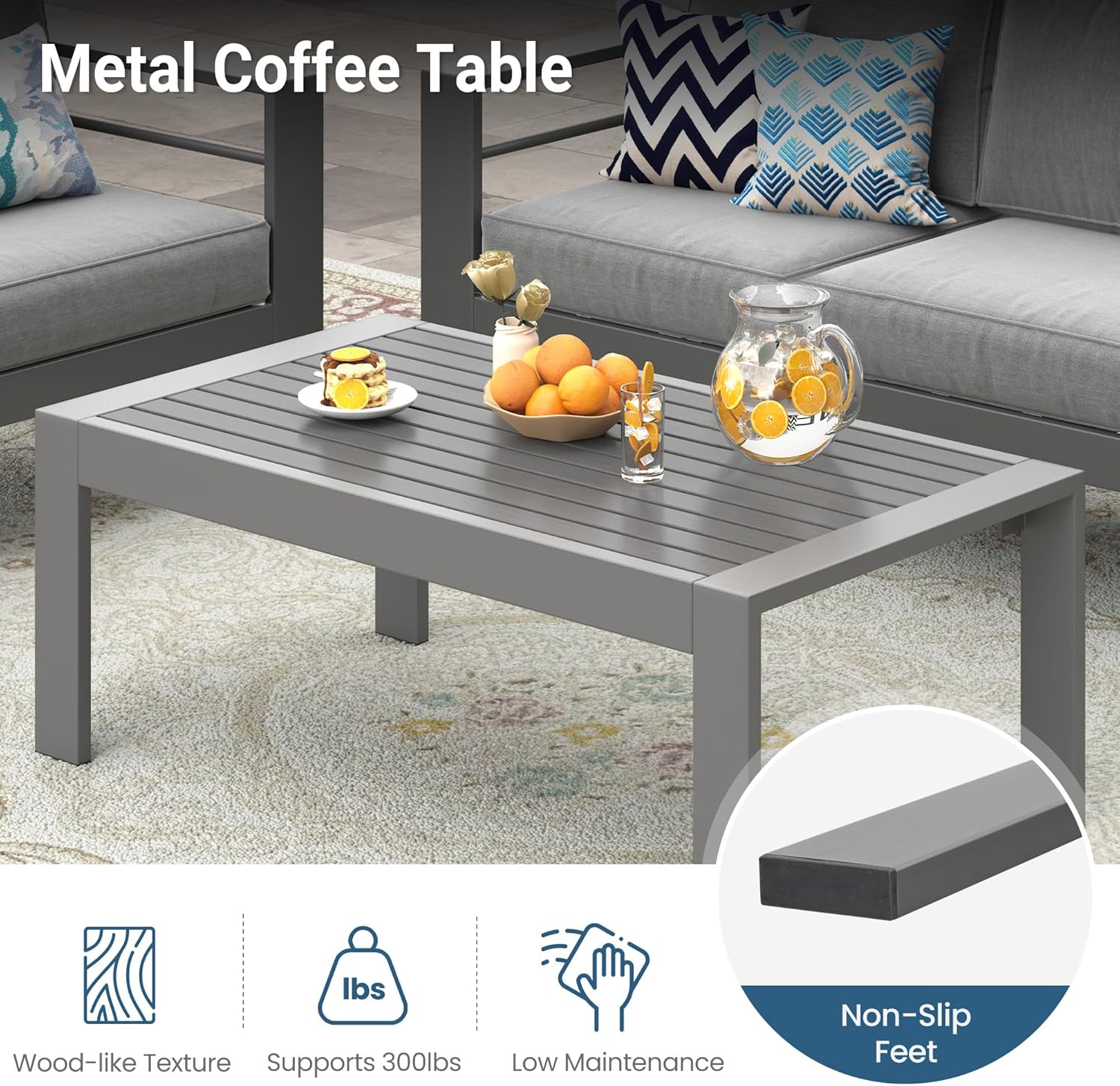 Wisteria Lane Metal Patio Furniture Sofa, All-Weather Outdoor Couch with Upgraded Cushions, Weather-Resistant Heavy Duty Modern Outdoor 3 Seats Sofa for Garden, Balcony, Deck, Backyard, Dark Grey