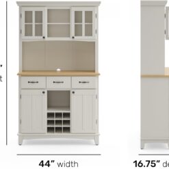 Homestyles Buffet of Buffets Off-White Server with Hutch and Natural Wood Top