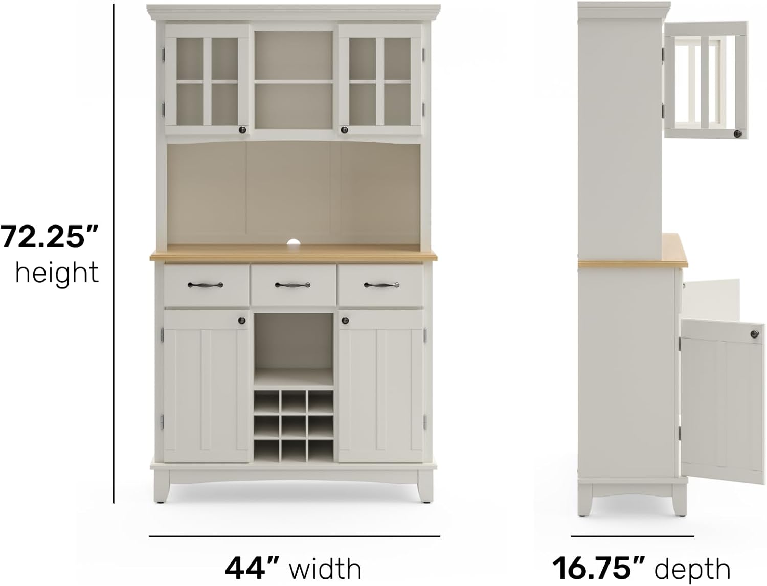 Homestyles Buffet of Buffets Off-White Server with Hutch and Natural Wood Top