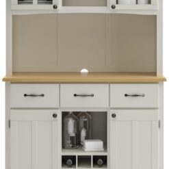 Homestyles Buffet of Buffets Off-White Server with Hutch and Natural Wood Top