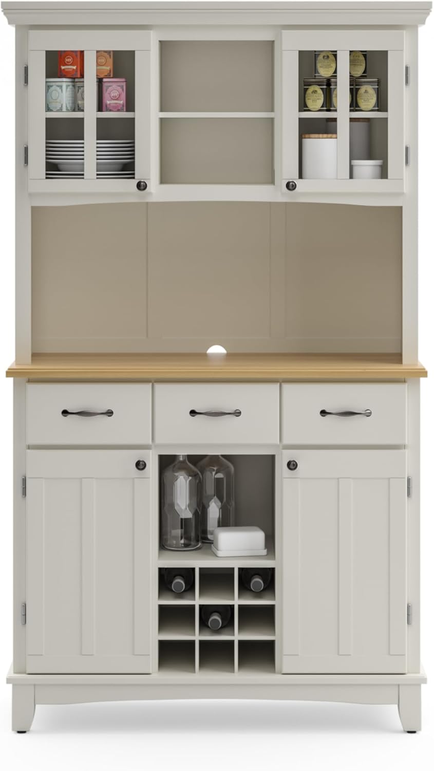 Homestyles Buffet of Buffets Off-White Server with Hutch and Natural Wood Top