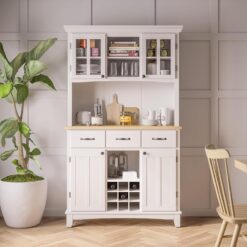 Homestyles Buffet of Buffets Off-White Server with Hutch and Natural Wood Top